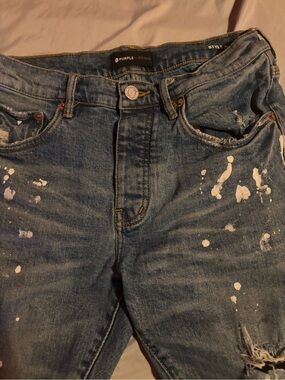 Purple Jeans with White Paint-Splatter